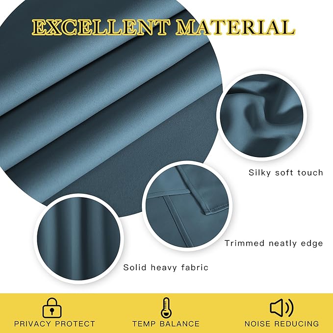 NICETOWN Smoky Blue Blackout Curtains for Bedroom 95 Inch Length - Thermal Insulated Room Darkening Privacy Grommet Window Drapes for Boys Room, Set of 1 Panel, 80 x 95 Inch