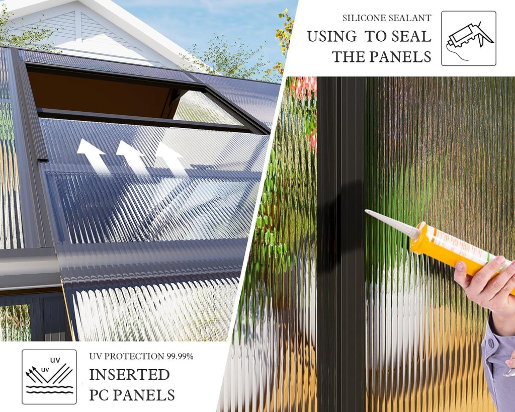 amerlife 8x12x7ft polycarbonate greenhouse, walk in greenhouse with on a desk or shelf