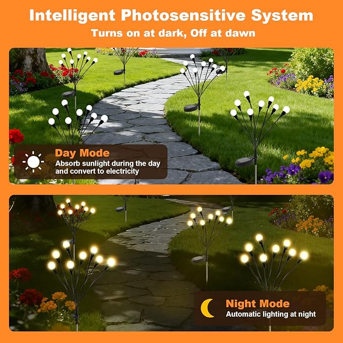 ALSO GO Solar Lights Outdoor, 6 Pack 48 LEDs Firefly Lights, Waterproof Solar Garden Light for Yard Patio Pathway Outdoor Decoration, Gardening Gifts for Women Christmas Decor