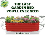 Plant & Plot Galvanized Raised Garden Beds Outdoor // 4×2×1 ft Planter Raised Beds for Gardening, Vegetables, Flowers // Large Metal Garden Box (Red) // Patented Tool-Free Design