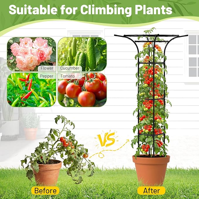 Garden Trellis for Climbing Plants Outdoor, 65 Inch Mushroom Top Trellis for Climbing Plants, Plant Trellis Support for Potted Plants Climbing Vine Rose Clematis Vegetable Trellis, 1 Pack (2)