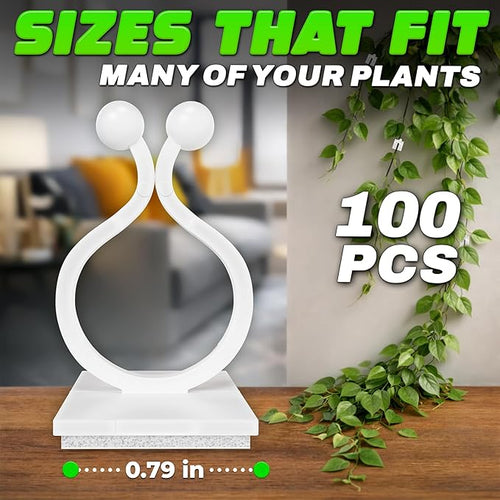 100Pcs Clear Plant Clips for Climbing Plants Indoor - White & Flexible Climbing Plant Wall Clips for Vines - Universal Size Vine Clip Set with Self-Adhesive Mount, Easy Installation and Strong Grip