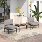 Sundale Outdoor 3 Pieces Patio Furniture Set, Metal Outdoor Sectional Sofa with Coffee Table, All-Weather Modern Outdoor Conversation Sets for Balcony, Porch, Poolside, Sunroom