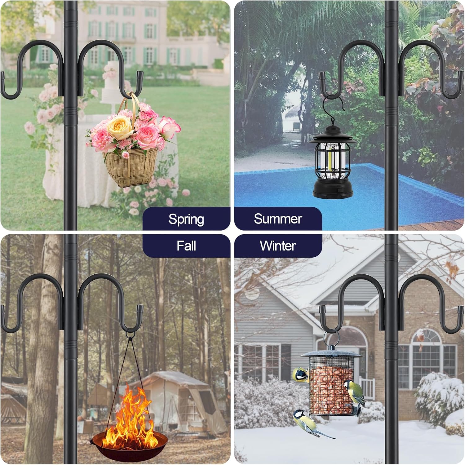 10FT String Light Poles 2Pack, 1.5 Inch Heavy Duty Poles for Outdoor String Lights with Shepherd Hook, 2 in 1 Light Pole with Anchor for Garden Backyard Patio Bistro Cafe