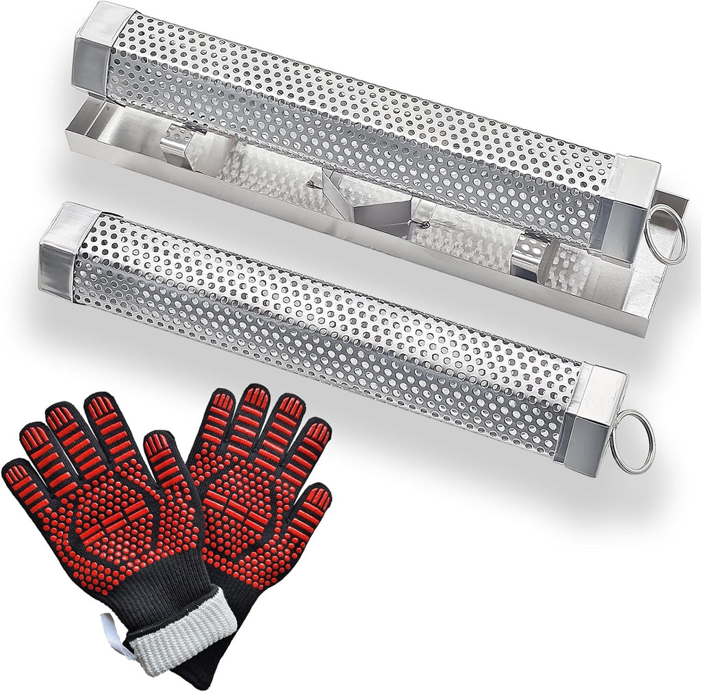 2X12'' Smoke Tube Kit for Pellet Smoker With Tray and Tube Cover | 5 Hours Billowing Smoke, Works with Any Grill or Smoker, smoke tube for pellet smoker, 2X12" Hexagonal smoke tube kit