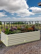 GarveeLife 8x4x2 ft Galvanized Raised Garden Bed, 24" Tall Metal Planter Box for Flowers Vegetables, Rust-Resistant Raised Garden Beds for Gardening, Easy Assembly Outdoor Garden Box & Planters,Beige