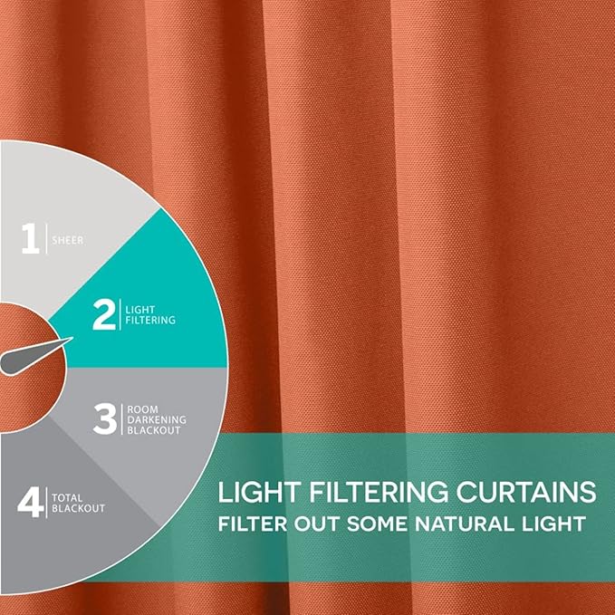 Exclusive Home Cabana Solid Indoor/Outdoor Light Filtering Hook-and-Loop Tab Top Curtain Panel Pair, 54"x96", Mecca Orange