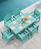 SERWALL Outdoor Dining Set for 6, HDPE Dining Furniture Set with Umbrella Hole Cut-Out Table and 1 Dining Bench and 4 Chairs, All Weather Outdoor Dining Bench Sets, Aruba