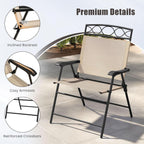 GIANTEX Set of 4 Patio Folding Chairs, Outdoor Dining Chairs for Camping, Beach, Backyard, Deck, Portable Dining Chair w/Armrest and Metal Frame, Beige