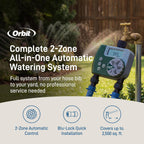 Orbit 2-Zone All-in-One Automatic Watering System - Automatic Sprinkler System for Yard Irrigation Setup - DIY Lawn Kit - Double Outlet Hose Timer - Easy Push-Fit Technology - Large Coverage - 50021