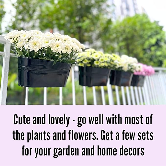 LaLaGreen Rail Planter Outdoor Plants(3 Pack, 11.8 Inch) Black Metal Iron Hanging Flower Pots Deck Railings Fence Buckets Modern Countryside Boho Style Wall Mount Window Box Plant Holder Porch Decor