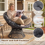 Giantex Wicker Papasan Chair with Soft Thick Cushion and High Capacity Metal Frame, 360° Swivel Ergonomic Lounge Reading Chair for Living Room, Bedroom, Patio, Indoor Outdoor Use (Grey)