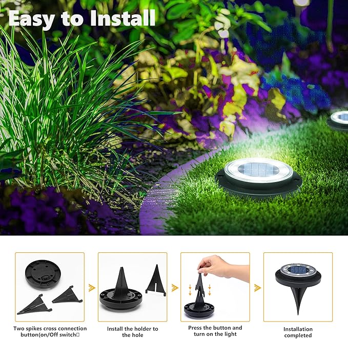 Flacchi Solar Lights Outdoor - Solar Powered Ground Lights Outdoor Solar Disk Light Waterproof Landscape Light for Patio Yard Pathway Walkway Driveway (Cool White, 2 Pack)