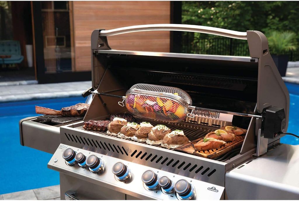 Napoleon Rotisserie Grill Basket - Stainless Steel, Fits Standard Spit Rods, Best For Wings, Fries And Roasted Veggies