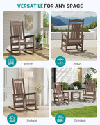 SERWALL HDPE Outdoor Rocking Chair Set of 2, Patio Rocking Chairs, All-Weather Porch Rockers for Adults, Brown
