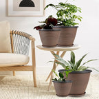 16 inch Plant Pots, Large Planters for Outdoor Plants Set of 4, Round Plastic Flower Pots with Drainage Holes & Trays, Modern Decorative Indoor Garden Pot, Plant Container for House (Black Copper)