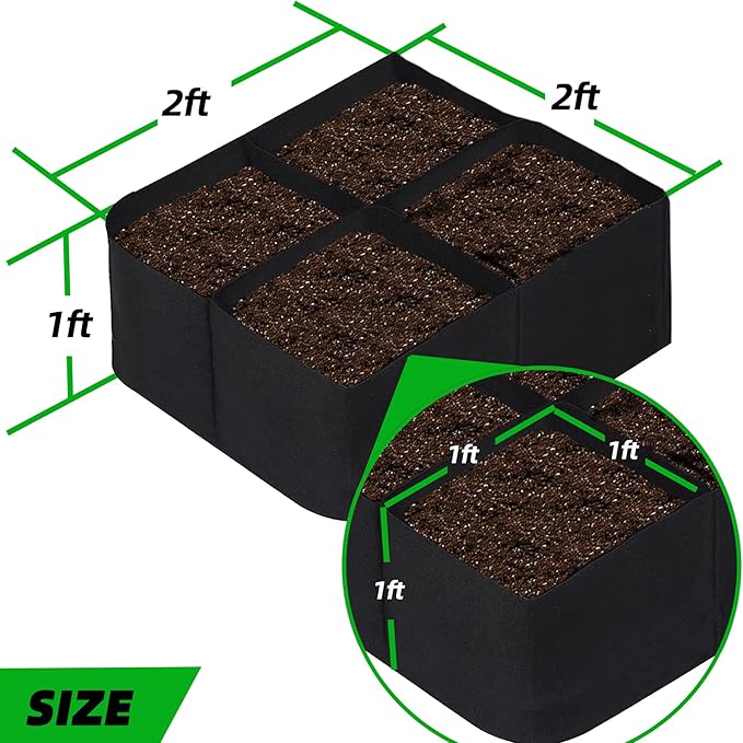 CJGQ Fabric Raised Garden Beds Outdoor, 2X2 Ft 4 Grids Plant Grow Bags,Vegetables Planter Raised Bed for Growing Potatoes Flowers, Square Plant Growing Container Bags for Outdoor Indoor