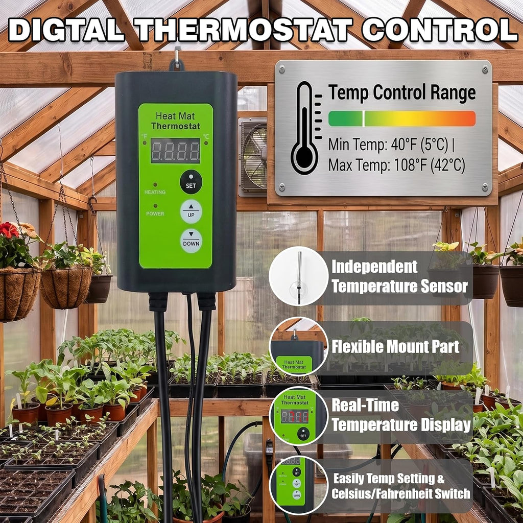 greenhouse heater with digital thermostat, 1500w grow tent, side view