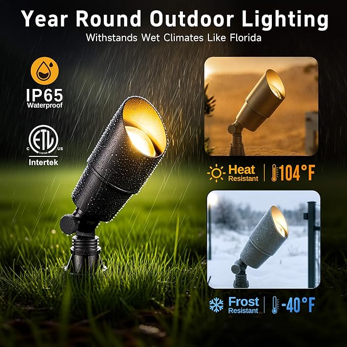 Gardenreet LED Spot Light Outdoor - Die-Cast Brass 12V Uplighting Waterproof, Low Voltage Landscape Lights Metal, Bronze for Fence Fountain with Warm White MR16 Replaceable Bulbs (12 Pack)