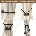 Hion Magnetic Curtain Tiebacks Black 6 Pack, Curtain Tiebacks Buckles Holdbacks Holders Hooks Clip for Home Bedroom Office Decorative Thick or Thin Curtain