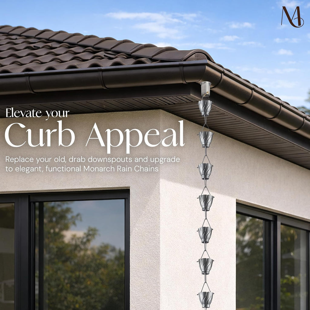 monarch rain chains aluminum akira pewter rain chains on a desk or shelf