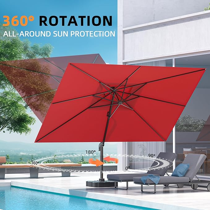 10' X 13' Outdoor Patio Umbrella Large Rectangle Cantilever Umbrella Heavy Duty 360°Rotation Offset Umbrella for Garden Deck Pool Patio,Red