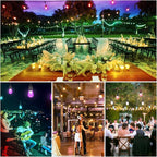 Mlambert 144Ft(3x48ft) Multicolor Outdoor Patio Lights, Dimmable RGB Cafe String Lights with 45+6 Waterproof LED Bulbs for Garden Bistro-Black 3 Pack