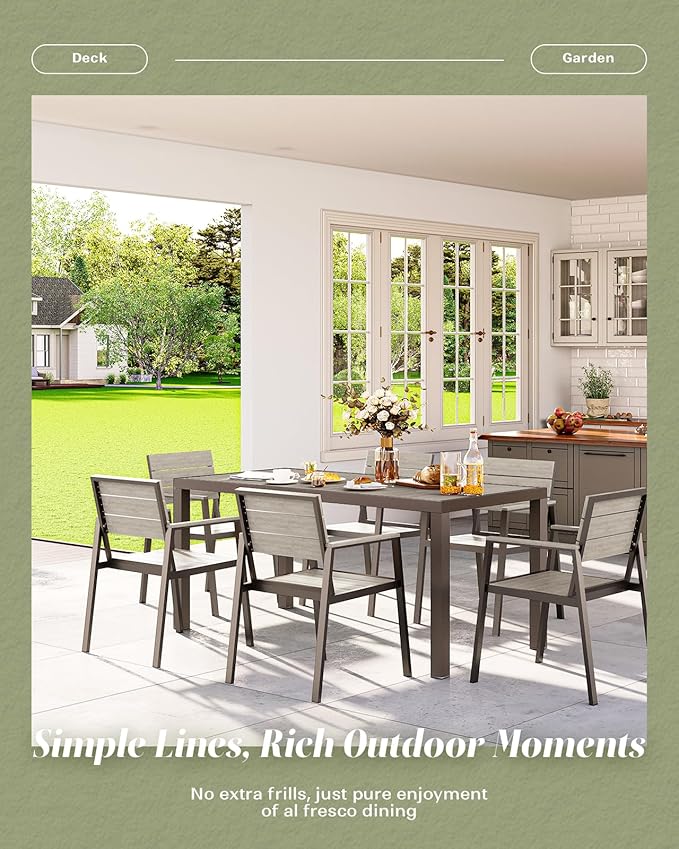 5-Piece Outdoor Dining Set, Aluminum Dining Table Set for 4, Patio Table and Chairs Set with Umbrella Hole, All Weather HDPS Outdoor Table and Chairs for 4 (Gray)