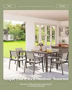 5-Piece Outdoor Dining Set, Aluminum Dining Table Set for 4, Patio Table and Chairs Set with Umbrella Hole, All Weather HDPS Outdoor Table and Chairs for 4 (Gray)