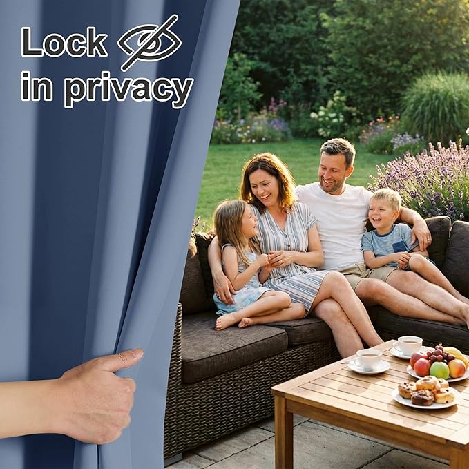 RYB HOME Extra Wide Outdoor Curtains for Patio Waterproof Heavy Duty Thermal Insulated in Summer Full Coverage Privacy for Porch, Cabana & Pergola, W100 x L95, Stone Blue, 1 Panel