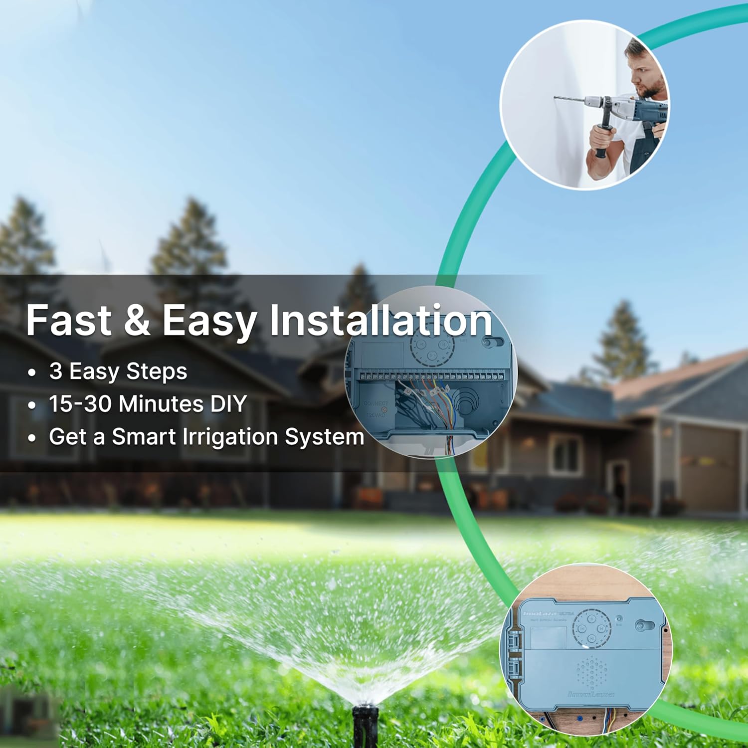 ImoLaza Outdoor Sprinkler Controller, 4-Zone Ultra WiFi Sprinkler Timer | Smart lawn irrigation: water saving, weather-based, soil saturation skip, easy App control, works with Alexa, fault alerts