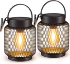 Hanging Solar Lanterns Outdoor Waterproof: 2 Pack Metal Accent Lights | IP65 Waterproof, Auto On/Off, Long-lasting 12-15hrs, Hang Or Clip For Patio Table, Warm Ambiance, No Wiring, 800mah Battery