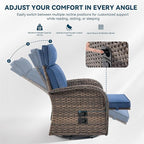 Zero Gravity Patio Swivel Rocking Recliner Chair - Wicker Outdoor Lounge Chair with Adjustable Backrest & Footrest, All Weather Reclining Rocker Chairs with Thick Cushion for Pool Deck Blue