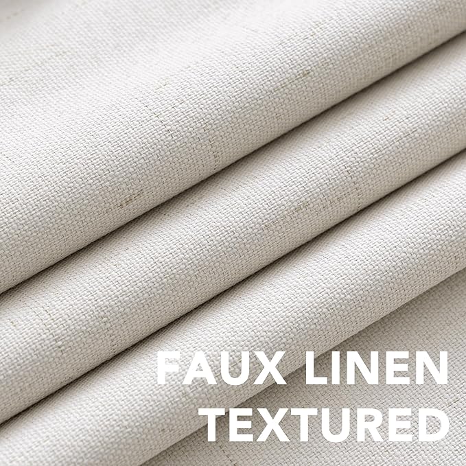 H.VERSAILTEX Primitive Linen Curtains 100% Blackout Curtain Drapes Burlap Fabric Curtains with White Thermal Insulated Liner, Grommet Top Drapes Living Room/Bedroom (2 Panels, 52 x 45 Inch, Ivory)