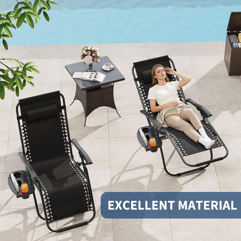 Garvee Zero Gravity Chair Set of 2, Adjustable Patio Lounge Chair | W/ Pillow, Cup Holder Tray & Upgraded Lock, Folding Portable Camping Chair for Deck, Beach, Yard, Garden;No Assembly