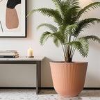 WORTH Garden Round Large Planter Pot 1-Pack, 17.5" Dia x 15.5" H - Durable Plastic Terracotta Plant Tree Pots with Vertical Stripe Textured Finish, Drainage Hole for Indoor Outdoor Front Porch Patio