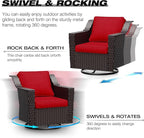 Joyside Wicker Patio Furniture Sets, 9 Pieces Upgraded Large Size Outdoor Furniture with 4 Swivel Rocking Patio Chairs, 3-Seat Sofa, Outdoor Ottoman, Thick Cushions, Wide Armrest, Red