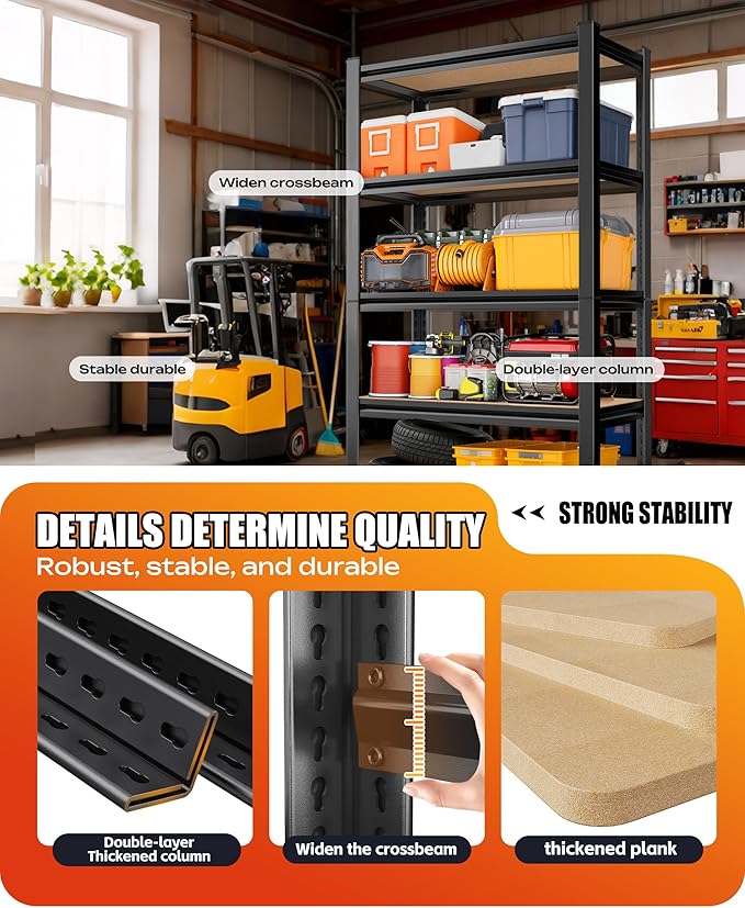 AOAORRG Set of 3 Garage Shelving Heavy Duty Storage Shelves, Metal Adjustable Shelving Unit, Utility Garage Organizer Shelf for Basement, Pantry, Kitchen, Warehouse, 15.7" Dx33.5 Wx35.4 H, Black