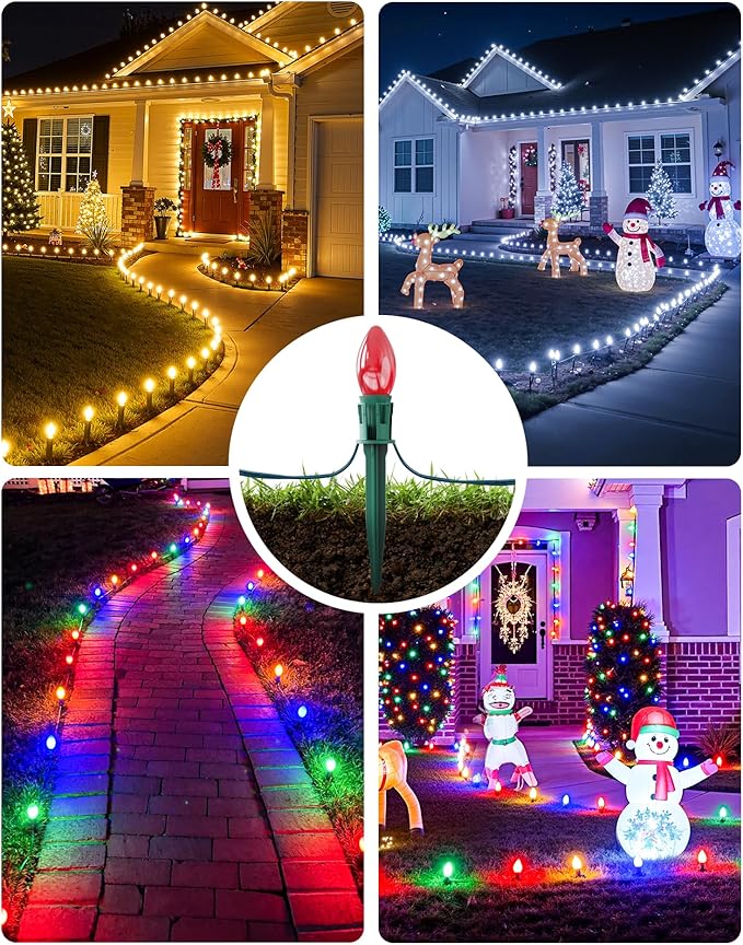 100-Pack Plastic Light Stakes, 5.5 Inch Christmas Yard Stakes for C7 C9 Christmas Lights Outdoor, Universal Light Stakes for Outdoor Holiday Lights, Green