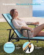 Ciokea Outdoor Lounge Chair with Pillow, 5-Position Aluminum Chaise Lounge with Wheels & Armrests, 400 lbs Heavy Duty Patio Pool Chair for Deck, Backyard, Beach & Poolside, Lake Blue