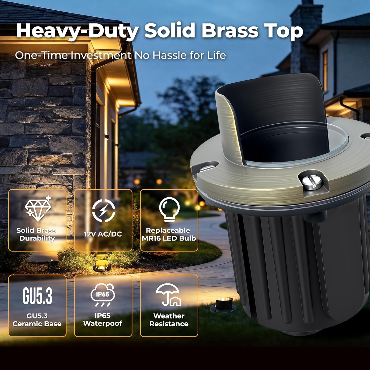 Brass Well Lights Outdoor 12-Pack, 12V Shielded LED Low Voltage In-Ground Landscape Lighting for Yard, Waterproof Bronze Up Light Fixture for Tree, Fence, Wall (Bulbs Not Included)