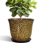12 Inch Plant Pot - Ceramic Pots for Plants with Drainage Hole and Saucer, Round Planter for Indoor Outdoor, Large Flower Pots, Modern Planter, Patio House Decor, Plant Lovers Gifts, Yellow