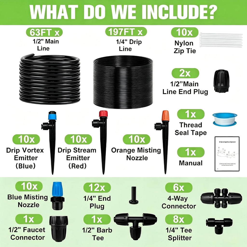 260ft drip irrigation system for garden with 40 shown in use