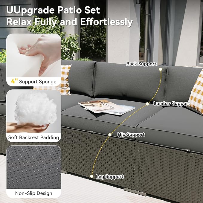 Aoxun Patio Furniture Set, 11 Piece Outdoor Sectional Sofas with Waterproof Cover, 10 Seats Wicker Rattan Outdoor Furniture Patio Conversation Set for Backyard, Garden Dark Grey