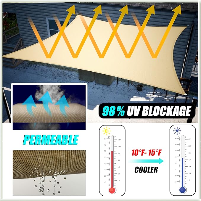 Amgo 10' x 10' x 10' White Triangle Sun Shade Sail UPF50+ Canopy Awning AGSLT, 95% UV Blockage, Water & Air Permeable, 200GSM Heavy Duty Commercial and Residential (We Make Custom Sizes)