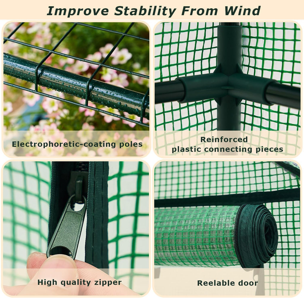 purlyu mini greenhouse for indoor outdoor, small plastic, close-up detail