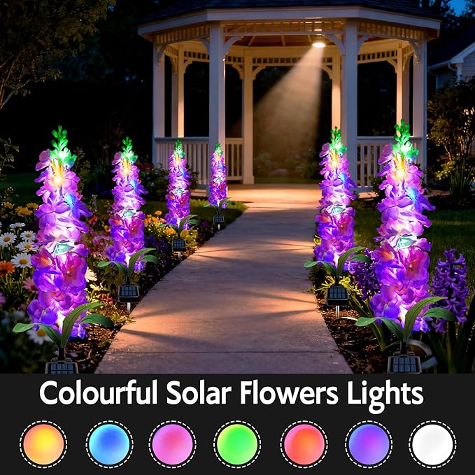 Solar Garden Lights, Solar Purple Delphinium Flowers Lights 8 Pack 160 LEDs, Waterproof Outdoor Light Two Lighting Modes for Outside Wedding Party Garden Yard Patio Lawn Decor