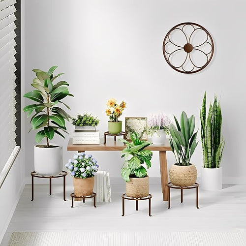 5 Pack Heavy Duty Rustproof Iron Corner Flower Pot Stand Holder,Round Supports Display Rack Tiered Plant Stand, Pot Rack Shelf Indoor Multiple Plants