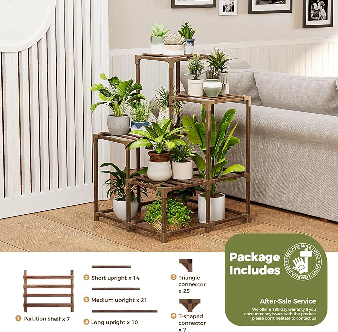 Bamworld Plant Stand Indoor Outdoor Corner Shelf Plant Holder 4-Pot Flower Stand Wood Plant Rack Indoor Multiple Plants Patio Balcony Garden Livingroom