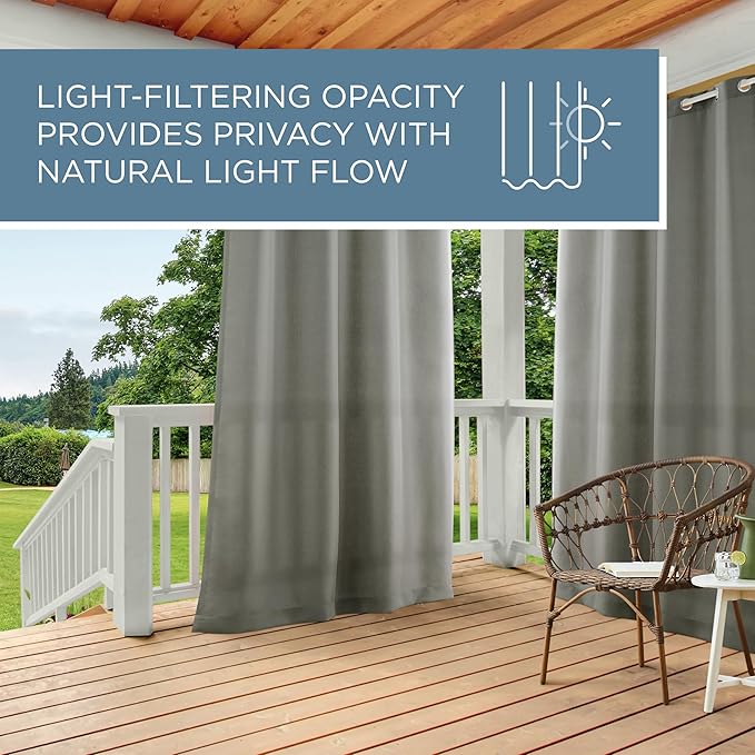TOWN & COUNTRY BASICS Cabana Solid Heavyweight Indoor Outdoor Curtains, Light Filtering Opacity with Grommet Top, Water Repellent, 2-Pack Set, 54"x84", Medium Grey